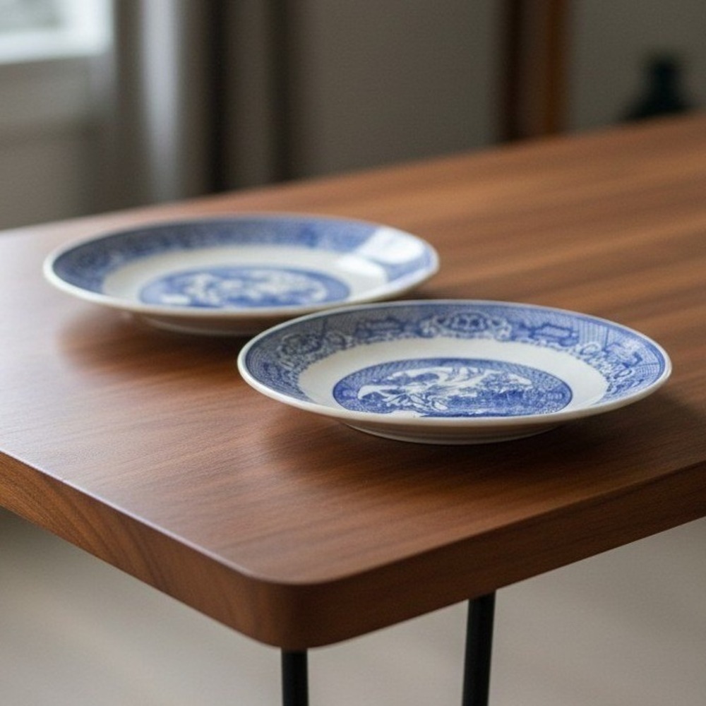 Vintage Churchill England Blue Willow Dinner Plates Set 2‎ Blue White 10"